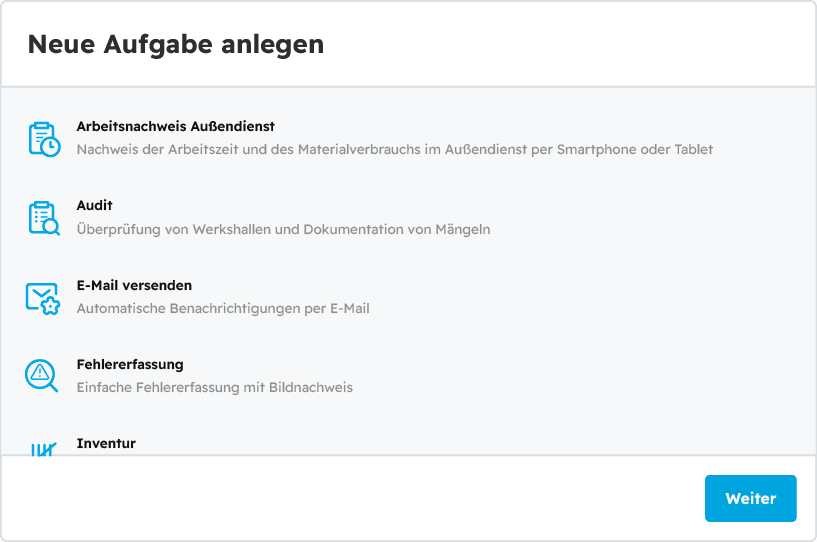 Aufgaben und Prozesse als Daten-Eingaben modellieren Kontextaktion